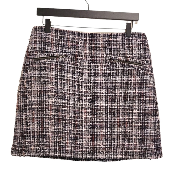2/$18 Loft Plaid Tweed Red White Black Mini A-Line Pencil Skirt 8 GUC - Picture 1 of 10